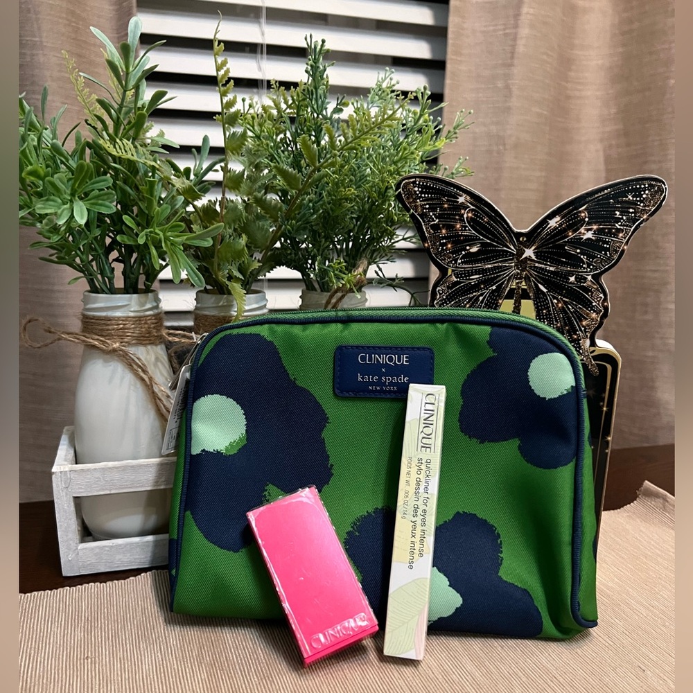 Clinique x Kate Spade Green and Blue Cosmetic Bag Set
